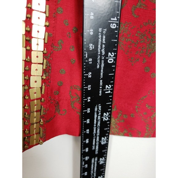 chicos artsy red gold beads open front silk ls jacket top 2 Lg - Picture 5 of 9
